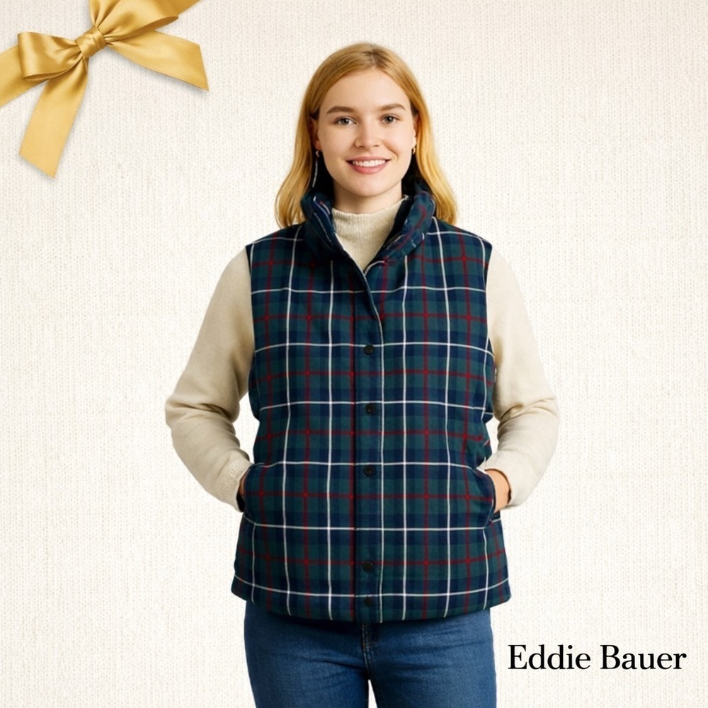 Eddie Bauer Tartan Plaid Puffer Vest SP